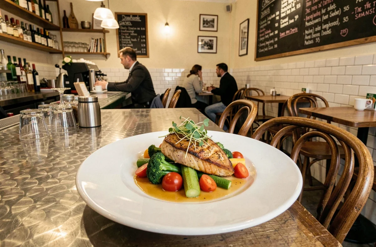 Plat de bistronomie de marché soigneusement dressé au Comptoir Cecil à Lyon