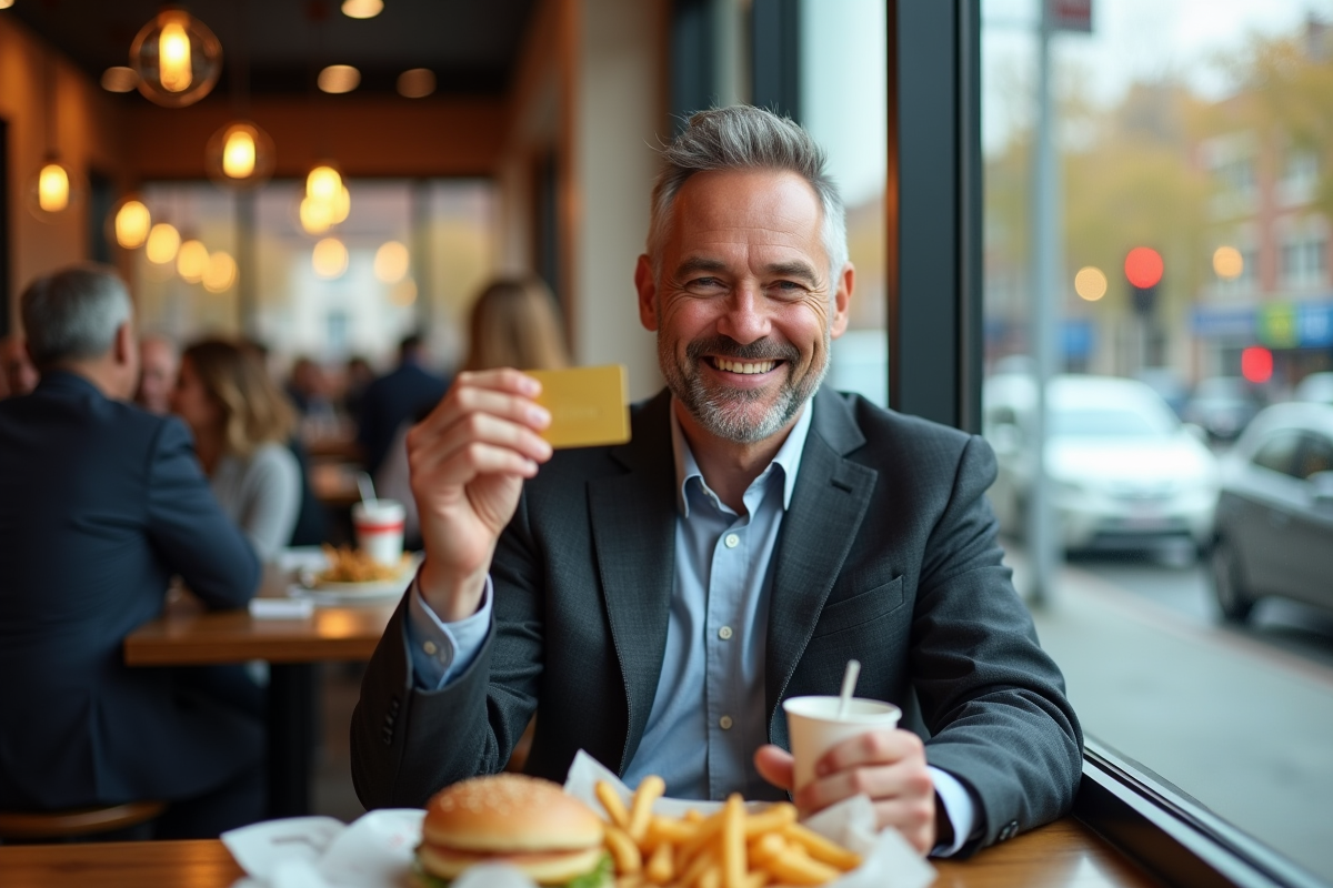 Homme souriant tenant une carte d