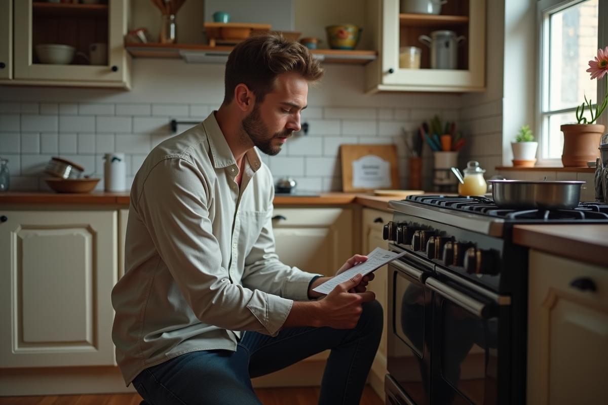 Jeune homme lisant le manuel d