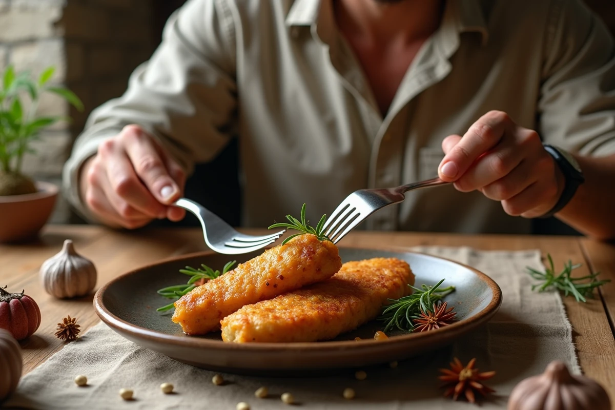 Gros plan sur un plat de cr&eacute;pinettes de porc avec &eacute;pices et herbes