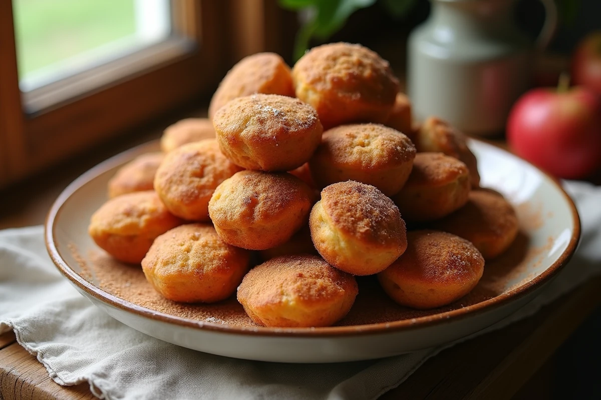 Assiette en c&eacute;ramique avec beignets &agrave; la cannelle